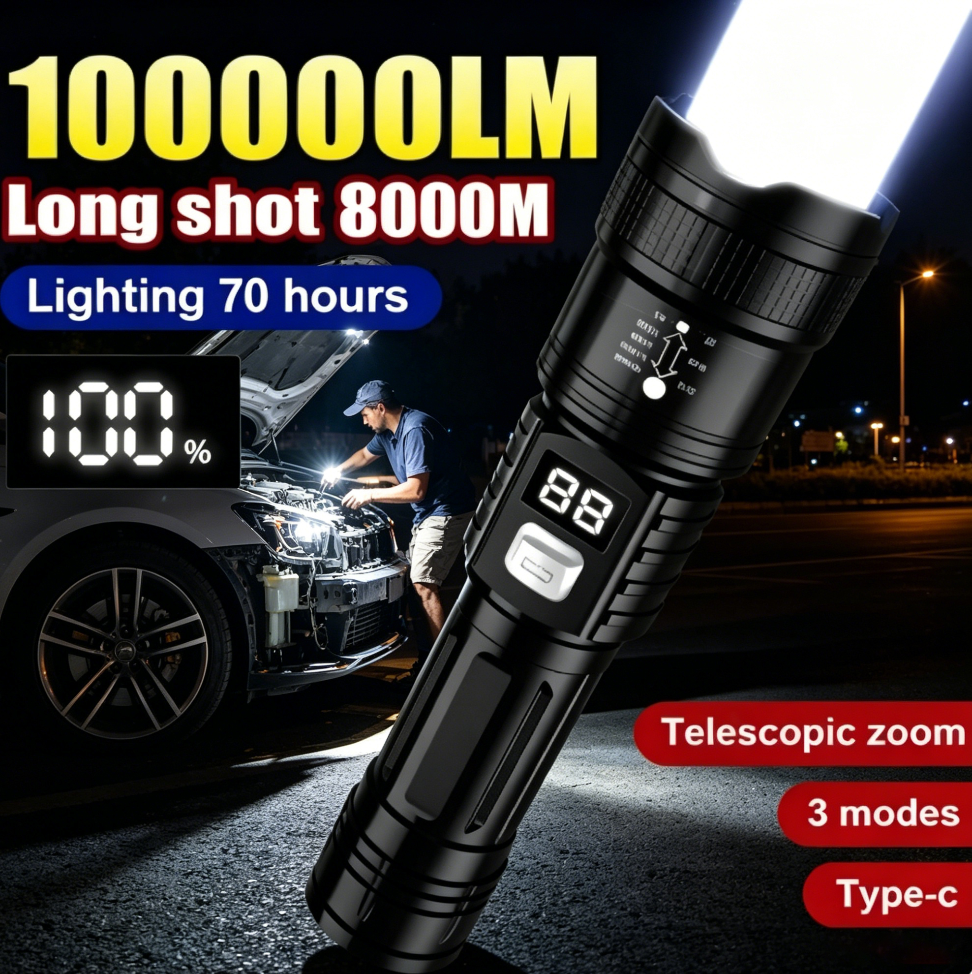 Rechargeable LED Flashlight 10 - Fishing Light ulasan dan harga